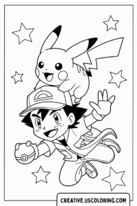 ash-and-pikachu-flying-with-stars-coloring-page