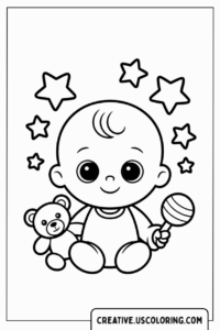 baby-holding-lollipop-with-teddy-bear-and-stars-coloring-page