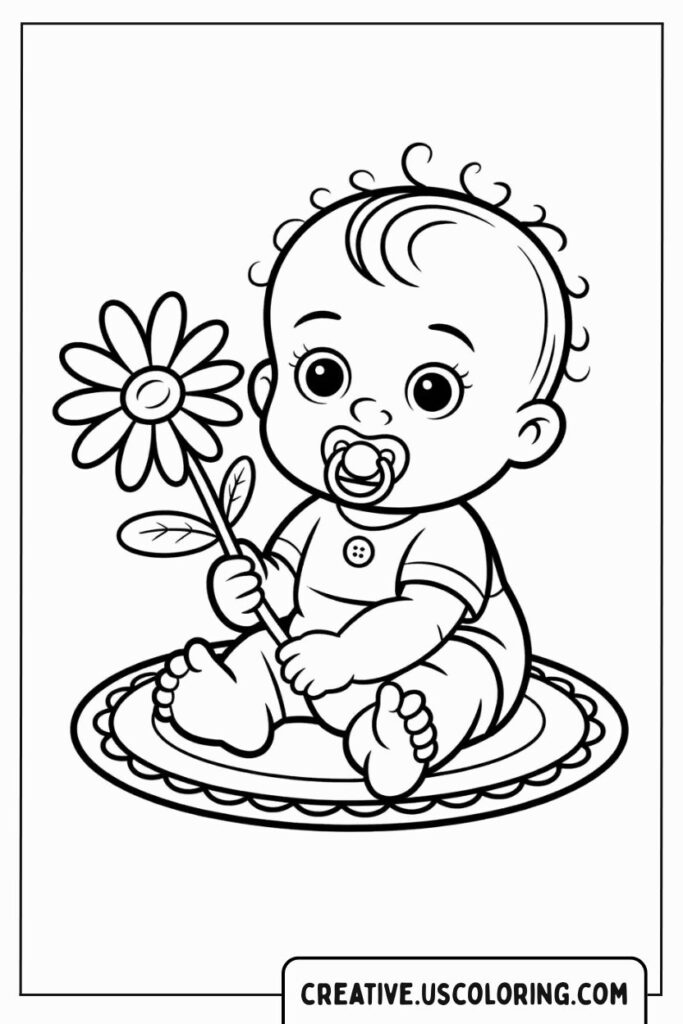 baby-sitting-with-flower-coloring-page