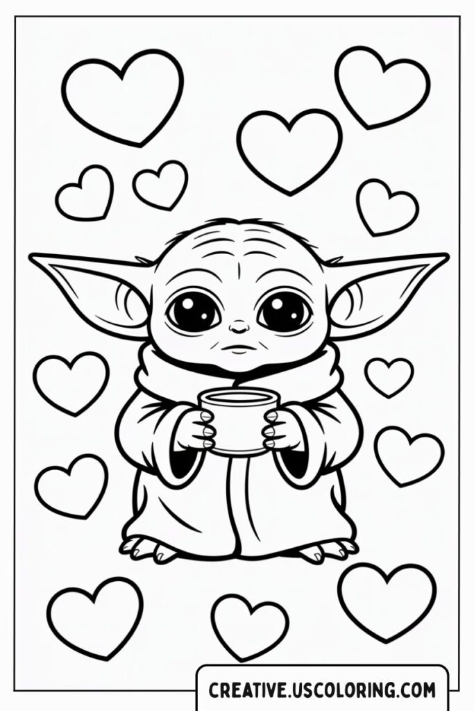 baby-yoda-holding-a-cup-with-hearts-coloring-page