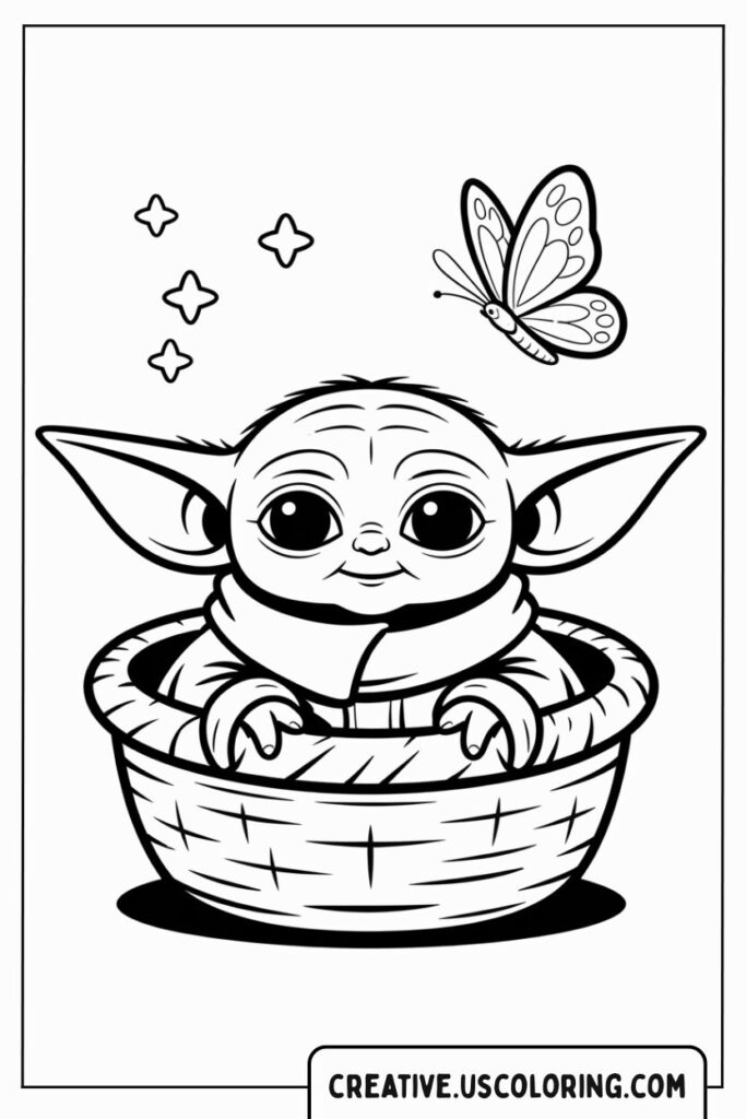 baby-yoda-in-basket-with-butterfly-coloring-page