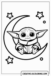 baby-yoda-sitting-on-moon-with-stars-coloring-page