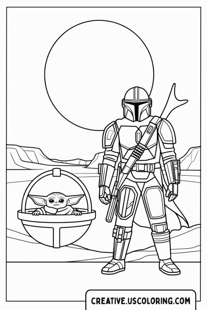 baby-yoda-with-mandalorian-in-desert-coloring-page