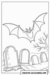 bat-flying-over-gravestones-coloring-page