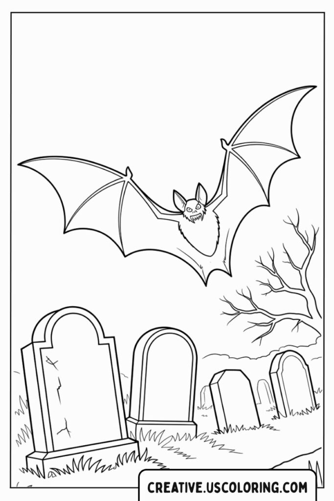 bat-flying-over-gravestones-coloring-page