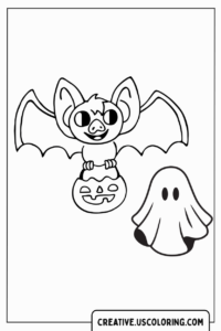 bat-with-pumpkin-and-ghost-coloring-page