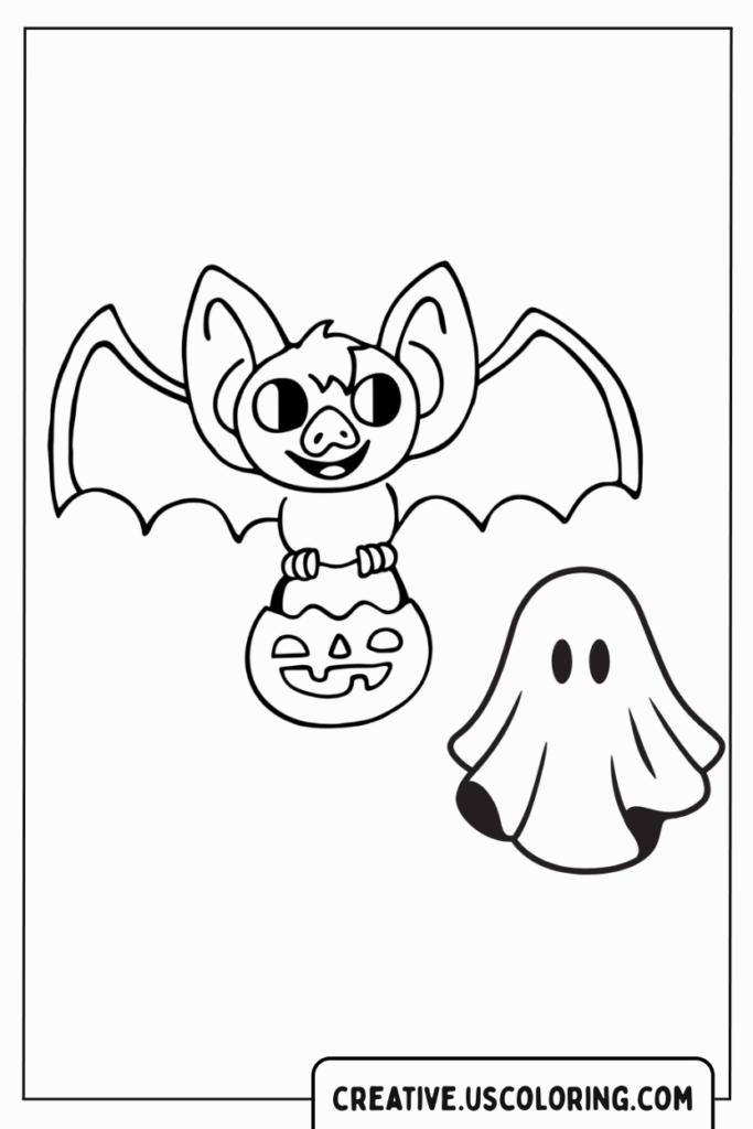 bat-with-pumpkin-and-ghost-coloring-page