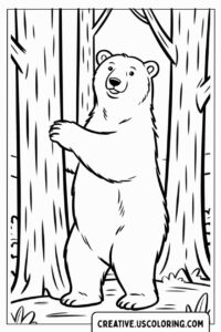 bear-standing-next-to-tree-coloring-page