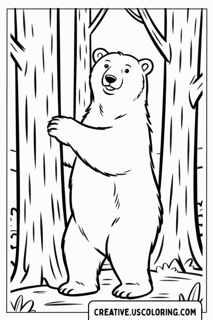 bear-standing-next-to-tree-coloring-page
