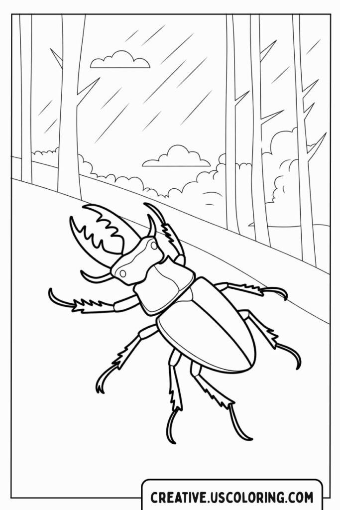 beetle-walking-on-hill-with-trees-in-background-coloring-page