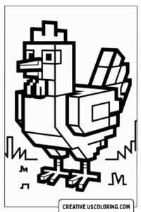 blocky-chicken-standing-in-grass-coloring-page