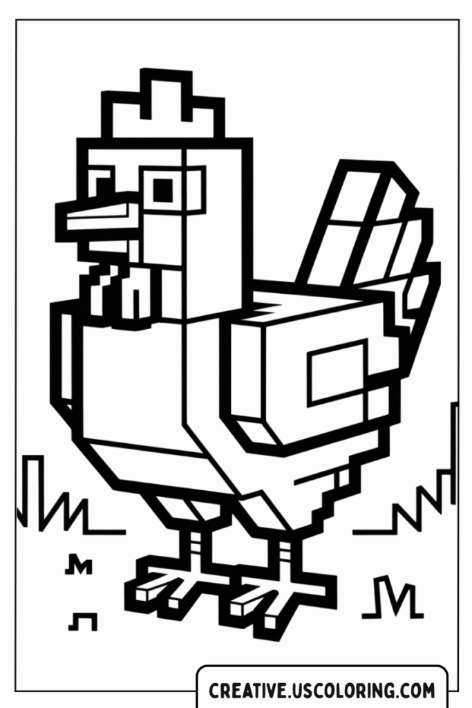 blocky-chicken-standing-in-grass-coloring-page