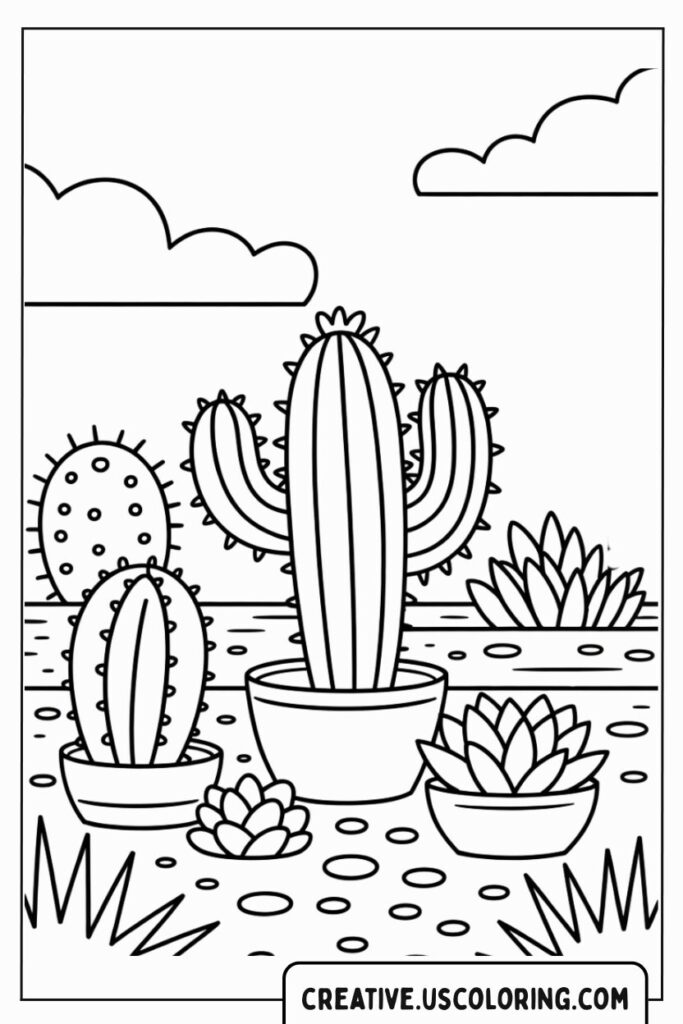 cactus-and-succulents-in-pots-coloring-page
