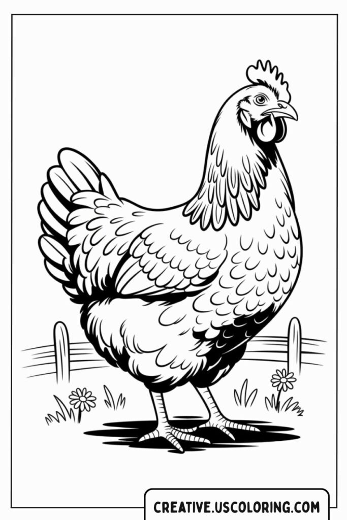 chicken-standing-in-field-coloring-page