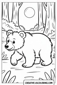cute-bear-walking-in-forest-coloring-page