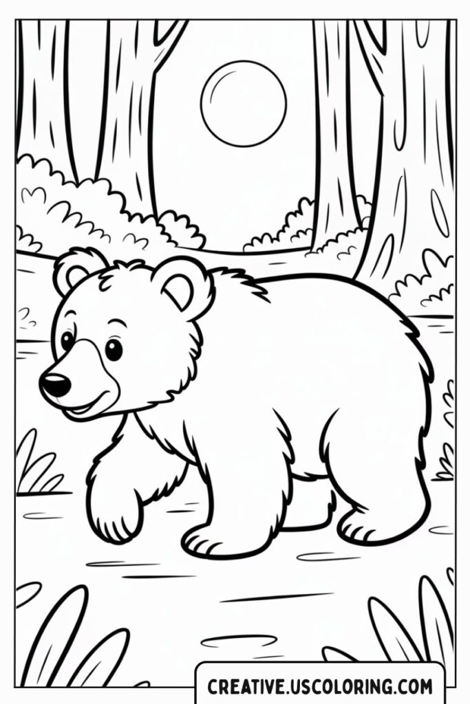 cute-bear-walking-in-forest-coloring-page