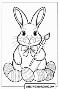 cute-bunny-holding-a-paintbrush-sitting-among-decorated-easter-eggs-coloring-page