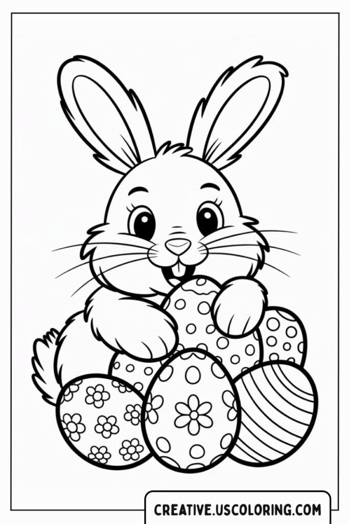 cute-bunny-holding-colorful-decorated-eggs-coloring-page