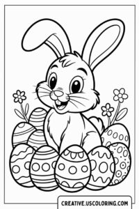 cute-bunny-sitting-among-decorated-easter-eggs-with-flowers-coloring-page-coloring-page