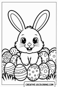 cute-bunny-smiling-among-colorful-decorated-eggs-coloring-page