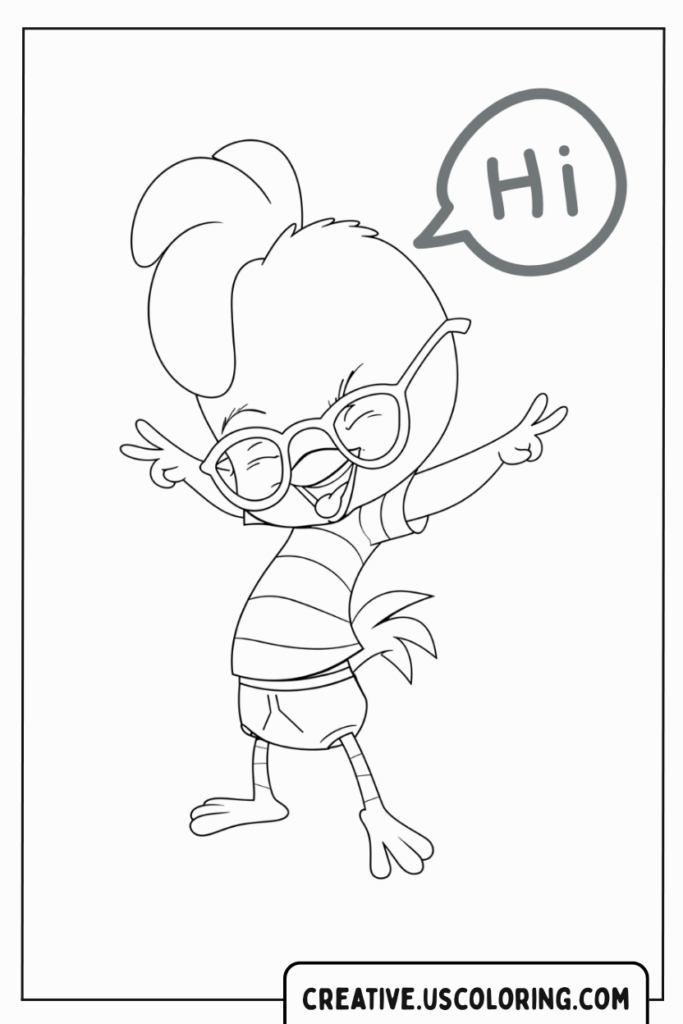 cute-cartoon-chicken-wearing-glasses-and-waving-with-a-speech-bubble-that-says-hi-coloring-page