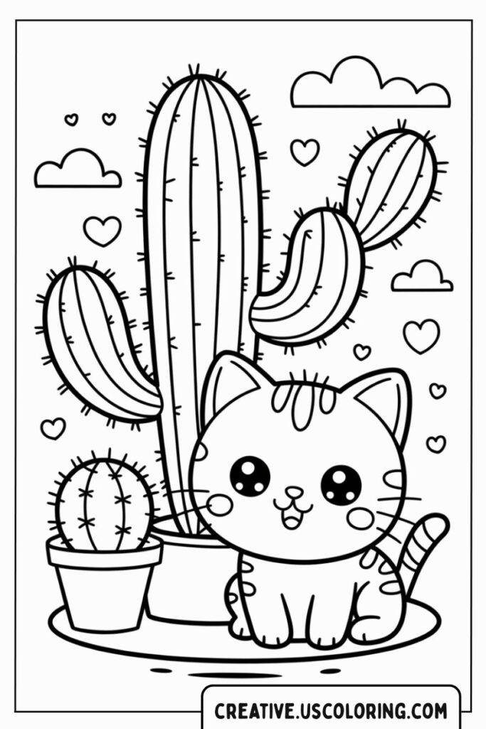 cute-cat-sitting-next-to-cactus-coloring-page
