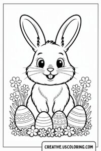 cute-easter-bunny-sitting-among-colorful-eggs-and-flowers-coloring-page