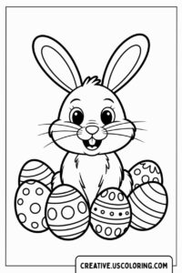 cute-easter-bunny-with-decorated-eggs-coloring-page