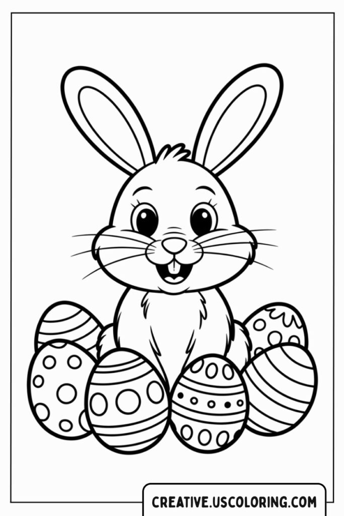 cute-easter-bunny-with-decorated-eggs-coloring-page