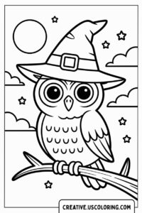 cute-owl-in-a-hat-sitting-on-a-branch-coloring-page