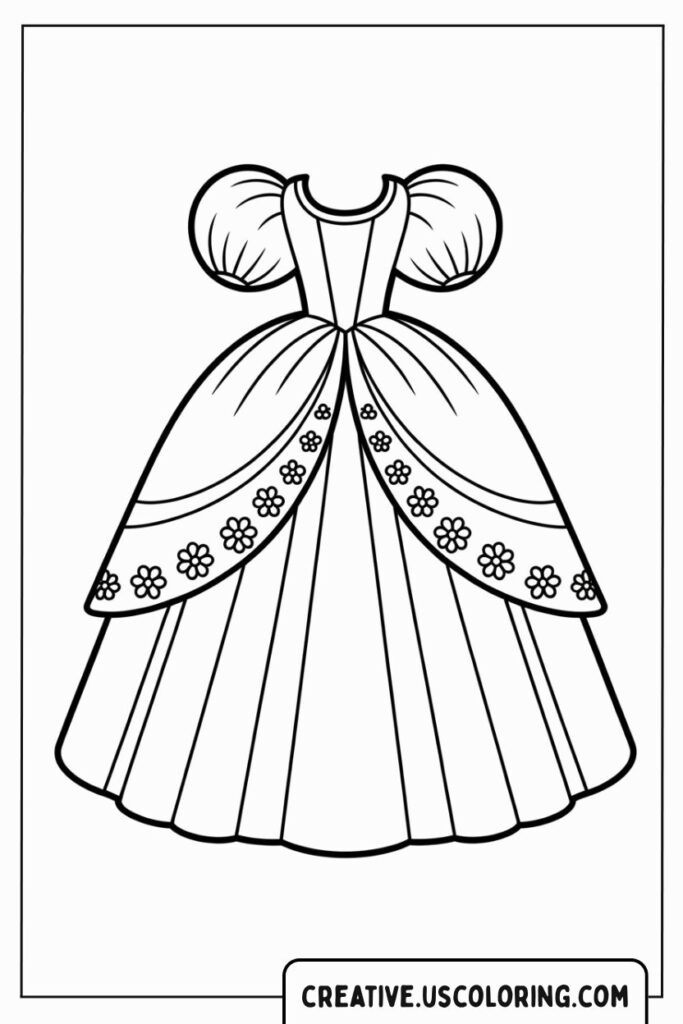 elegant-princess-dress-with-puffy-sleeves-and-flower-details-coloring-page