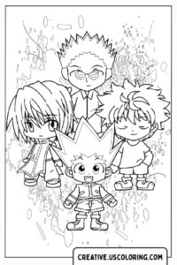 four-anime-characters-standing-coloring-page