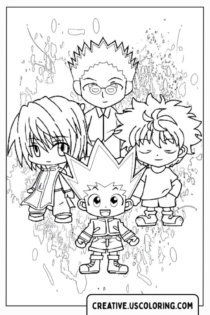 four-anime-characters-standing-coloring-page