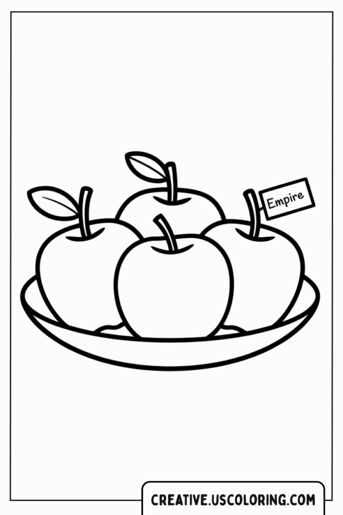 four-apples-on-a-plate-coloring-page