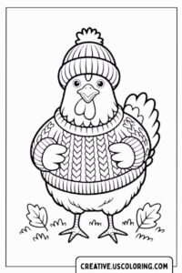 funny-chicken-wearing-sweater-and-beanie-coloring-page