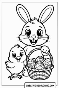 happy-easter-bunny-with-chick-and-basket-of-eggs-coloring-page