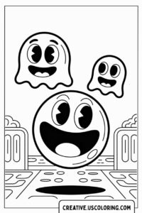 happy-pac-man-and-ghosts-coloring-page
