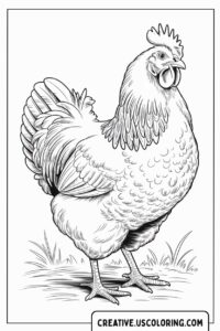 large-hen-standing-on-grass-coloring-page