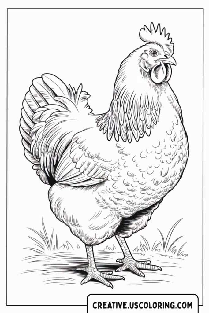 large-hen-standing-on-grass-coloring-page