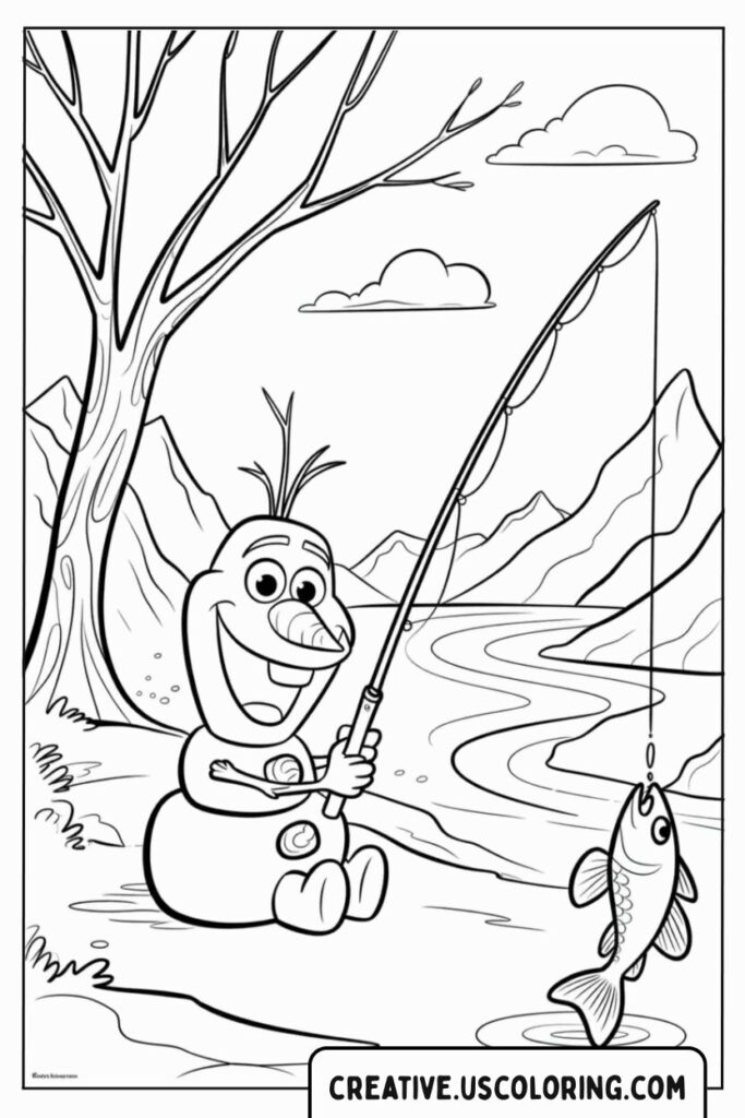 olaf-fishing-in-river-with-fish-coloring-page