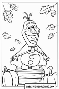 olaf-in-party-cape-with-pumpkins-and-leaves-coloring-page