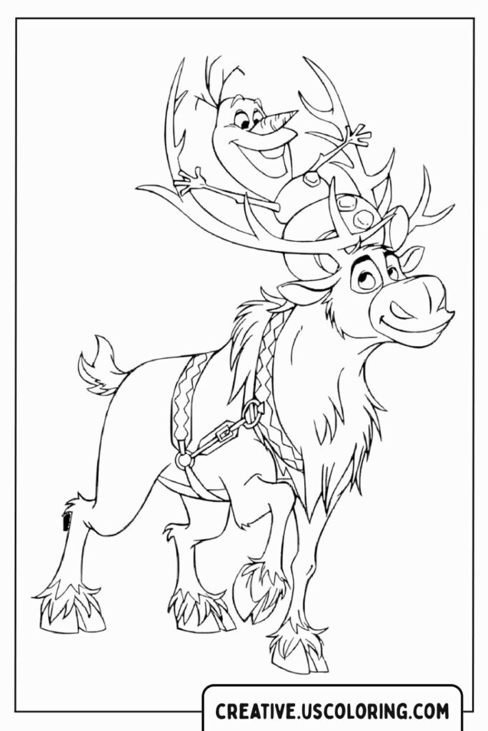 olaf-riding-on-reindeer-coloring-page