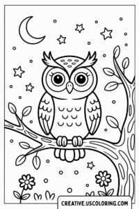 owl-sitting-on-branch-with-moon-and-stars-and-snow-coloring-page