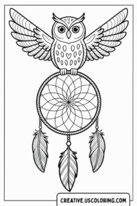 owl-with-dreamcatcher-coloring-page