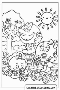 pac-man-and-friends-in-the-garden-coloring-page