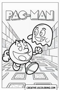 pac-man-and-ghost-running-in-maze-coloring-page