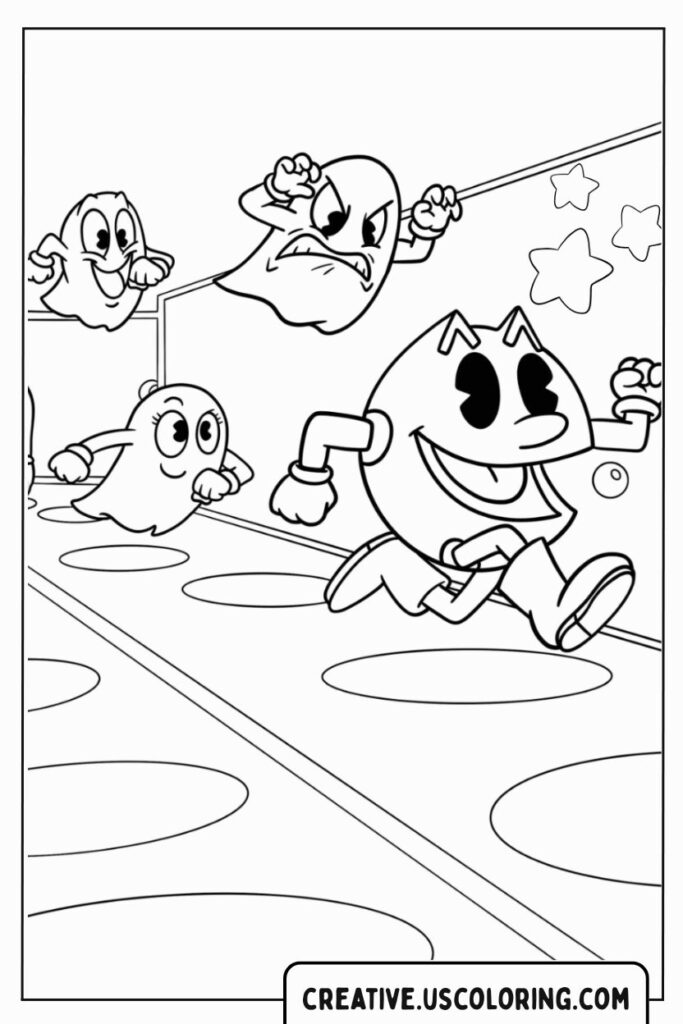 pac-man-running-from-ghosts-coloring-page