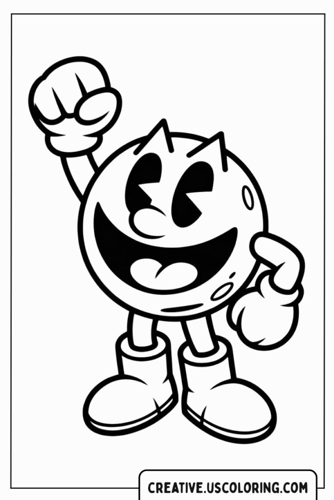 pac-man-smiling-with-fist-raised-coloring-page
