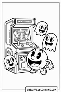 pac-man-with-ghosts-and-arcade-machine-coloring-page