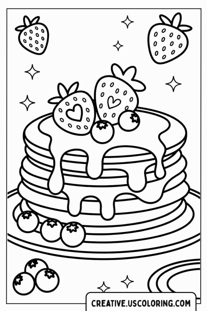 pancakes-with-strawberries-and-blueberries-coloring-page